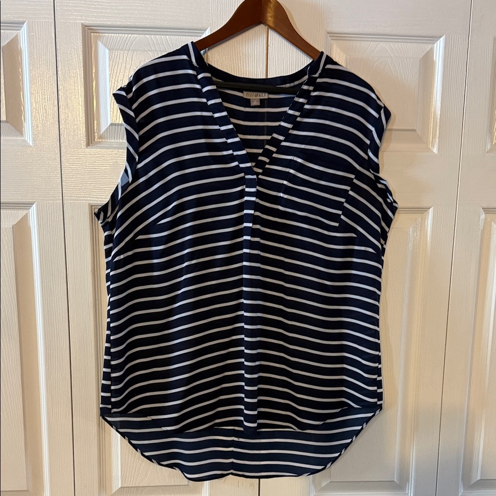 Roz & Ali Navy and White Striped Blouse